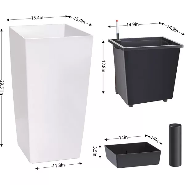 Tall Planters, Set of 2, Black Outdoor/Indoor Pots with Drainage Holes, White 2-BOXES - Image 2