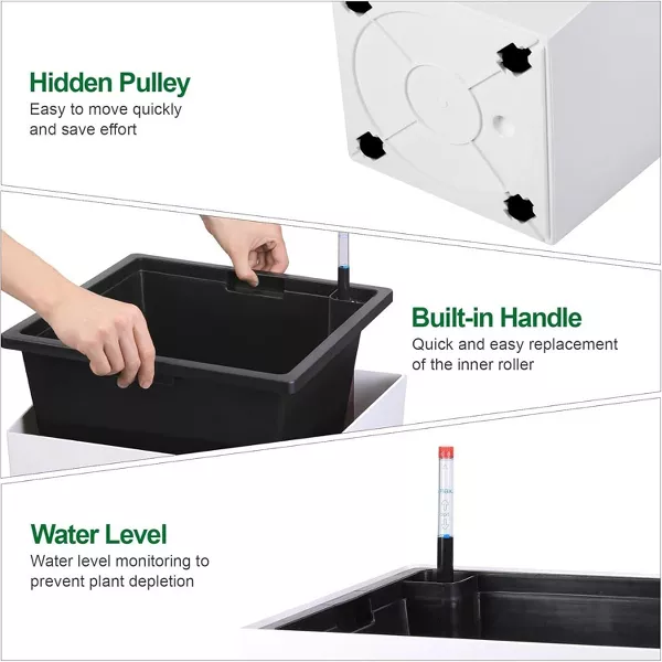Tall Planters, Set of 2, Black Outdoor/Indoor Pots with Drainage Holes, White 2-BOXES - Image 3