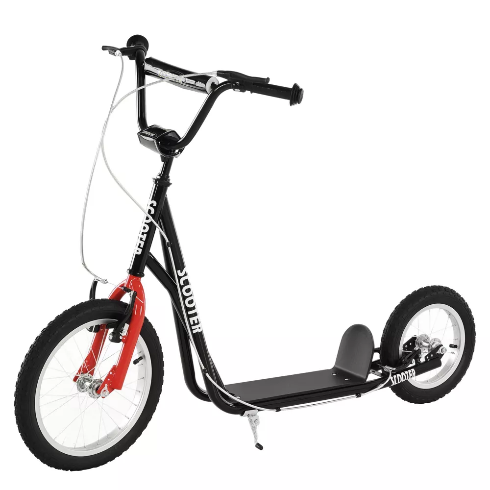 Teens Youth Kick Scooter Adjustable Handlebar Ride On Toy w/ Front and Rear Dual Brakes Inflatable Wheels, Black