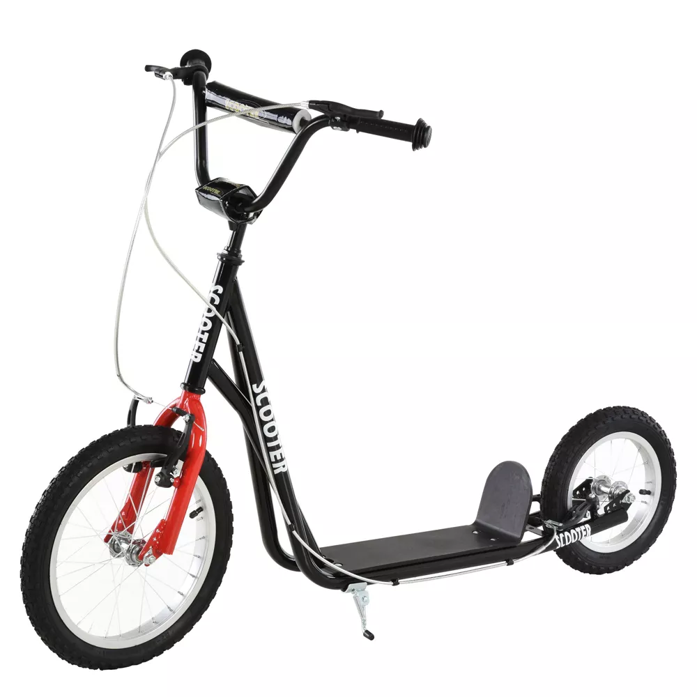 Teens Youth Kick Scooter Adjustable Handlebar Ride On Toy w/ Front and Rear Dual Brakes Inflatable Wheels, Black - Image 3