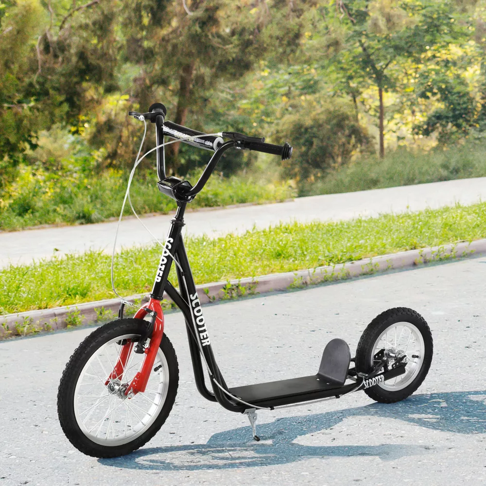 Teens Youth Kick Scooter Adjustable Handlebar Ride On Toy w/ Front and Rear Dual Brakes Inflatable Wheels, Black - Image 4