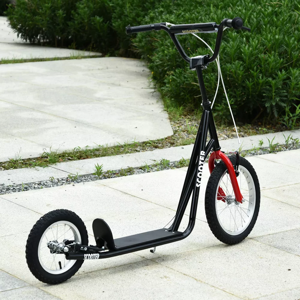 Teens Youth Kick Scooter Adjustable Handlebar Ride On Toy w/ Front and Rear Dual Brakes Inflatable Wheels, Black - Image 5