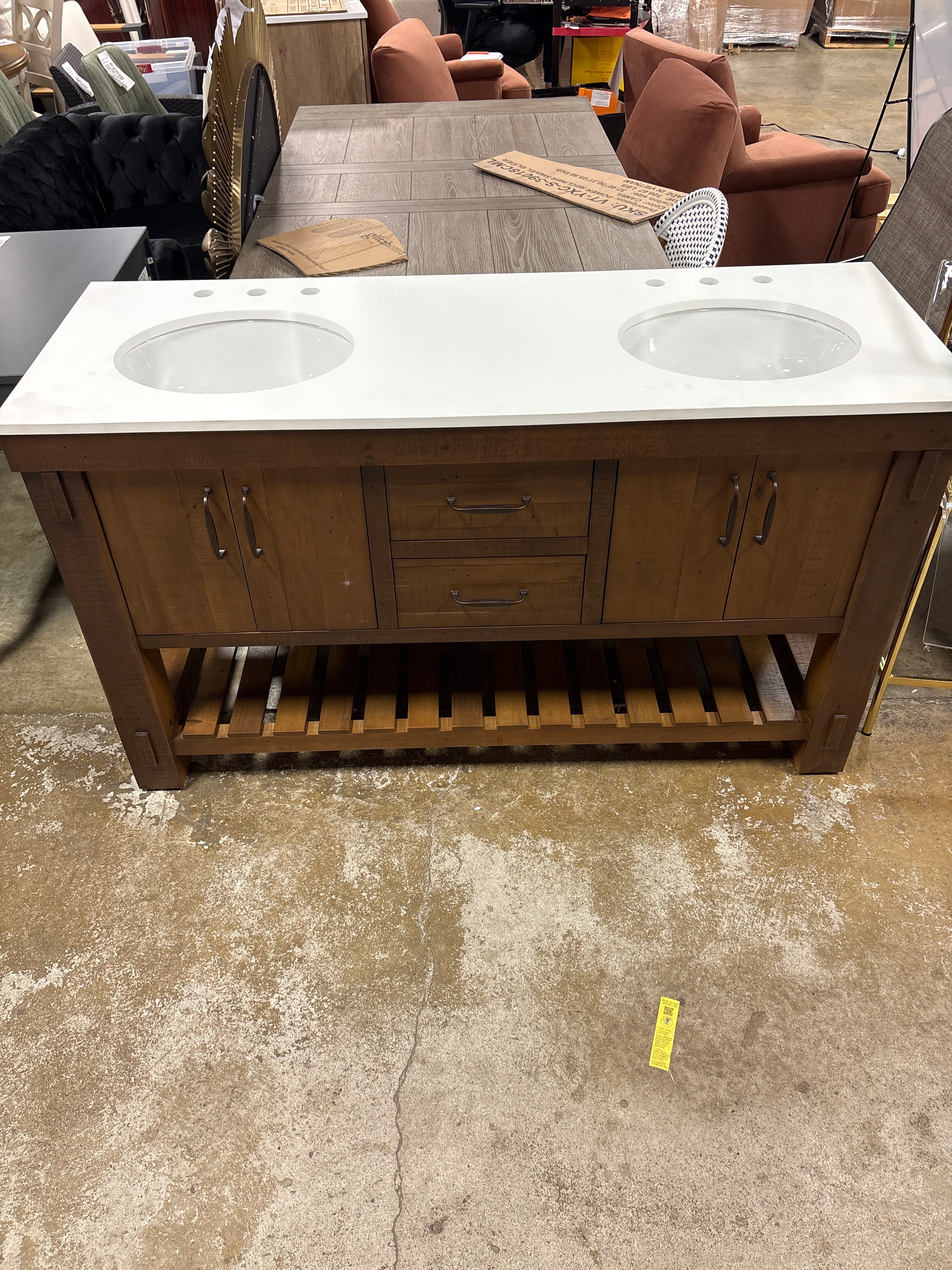 Telluride 60" Wide Double Bathroom Vanity | White Quartz Countertop SHOWROOM ITEM - Image 4
