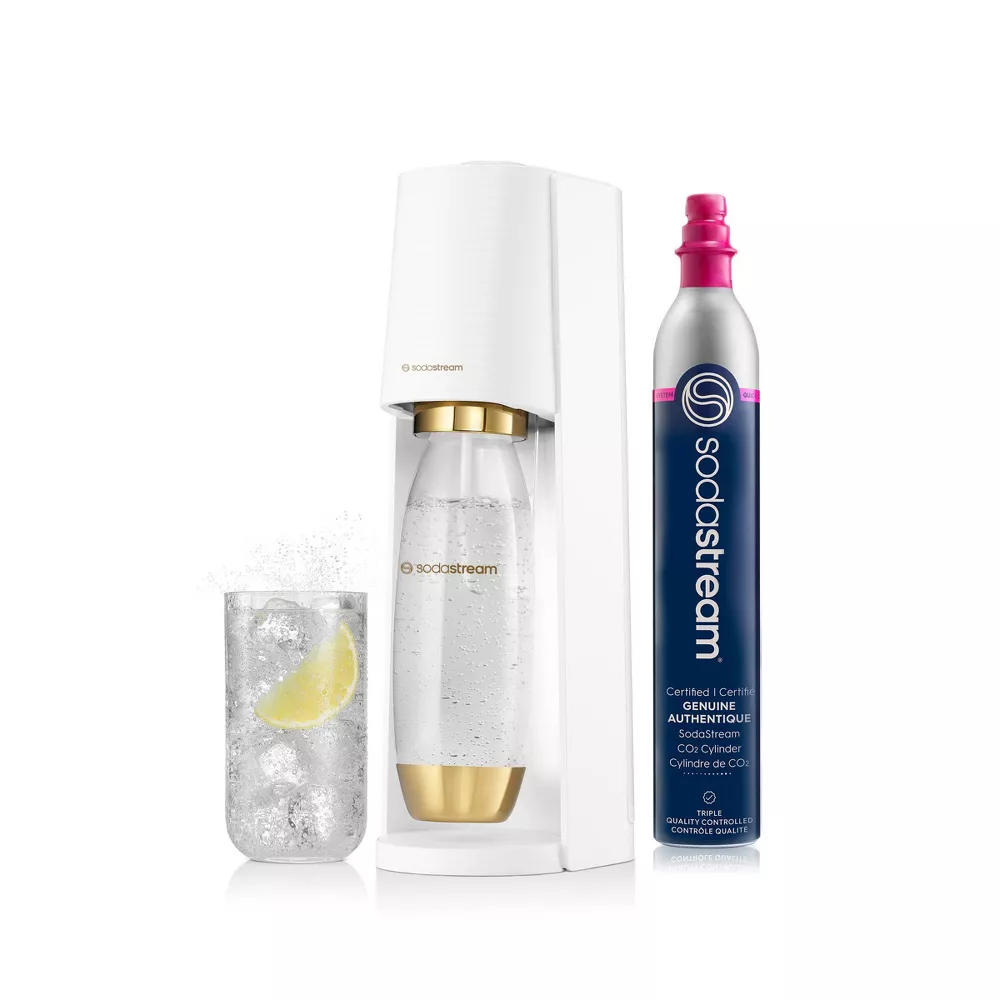 Terra Sparkling Water Maker with CO2 and Carbonating Bottle White/Gold