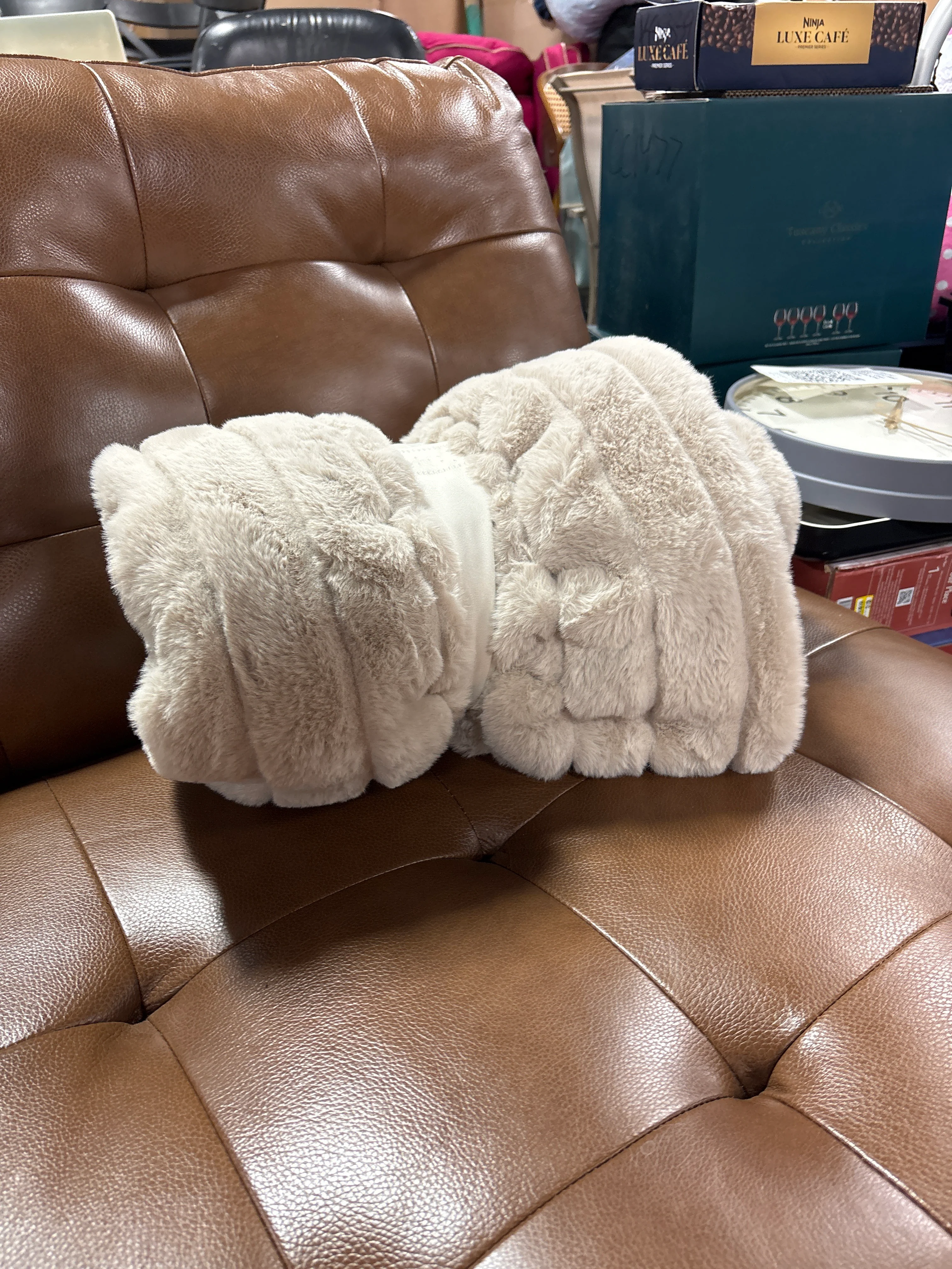 Textured Faux Fur Reversible Throw Blanket Neutral - Threshold™ SHOWROOM ITEM - Image 2