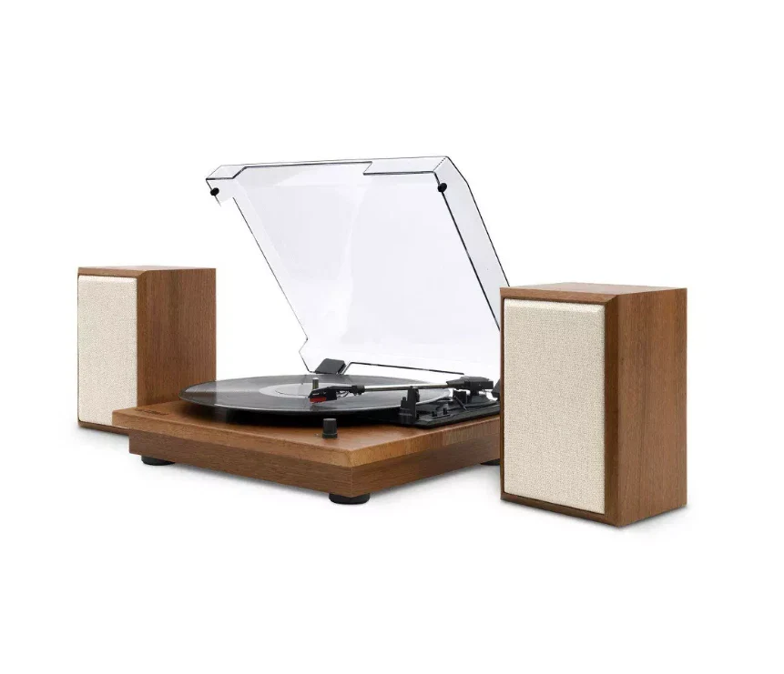 The Kingfield Bluetooth Record Player Shelf System with Bookshelf Speak