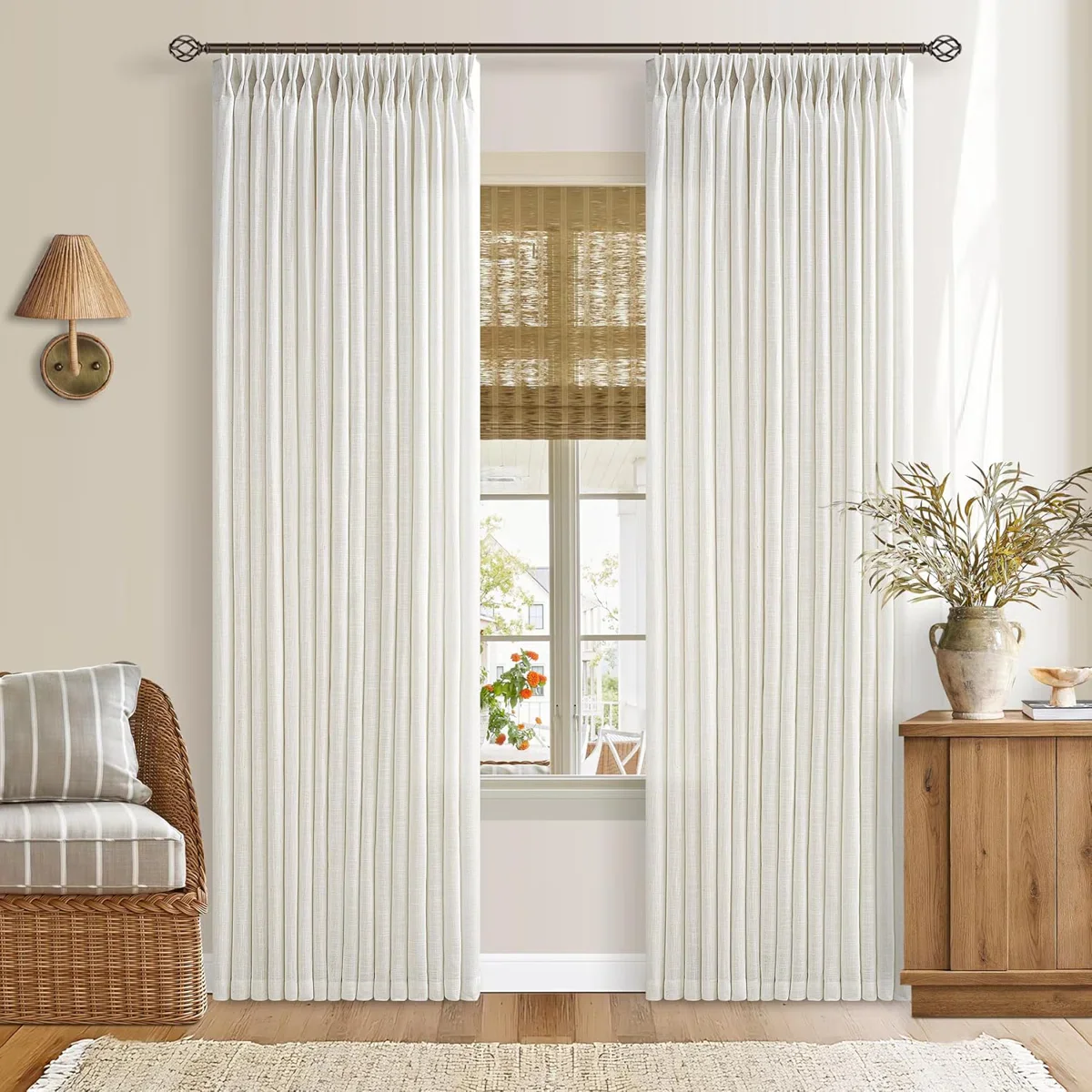 Thick Linen Fabric Memory Trained Pinch Pleated Solid Farmhouse 2 Panels - Image 2