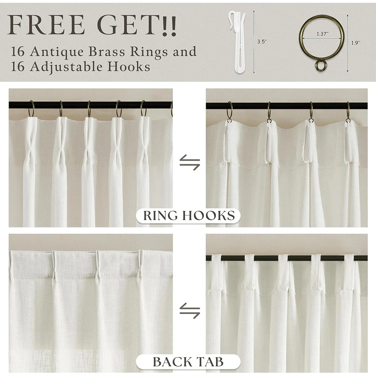 Thick Linen Fabric Memory Trained Pinch Pleated Solid Farmhouse 2 Panels - Image 3