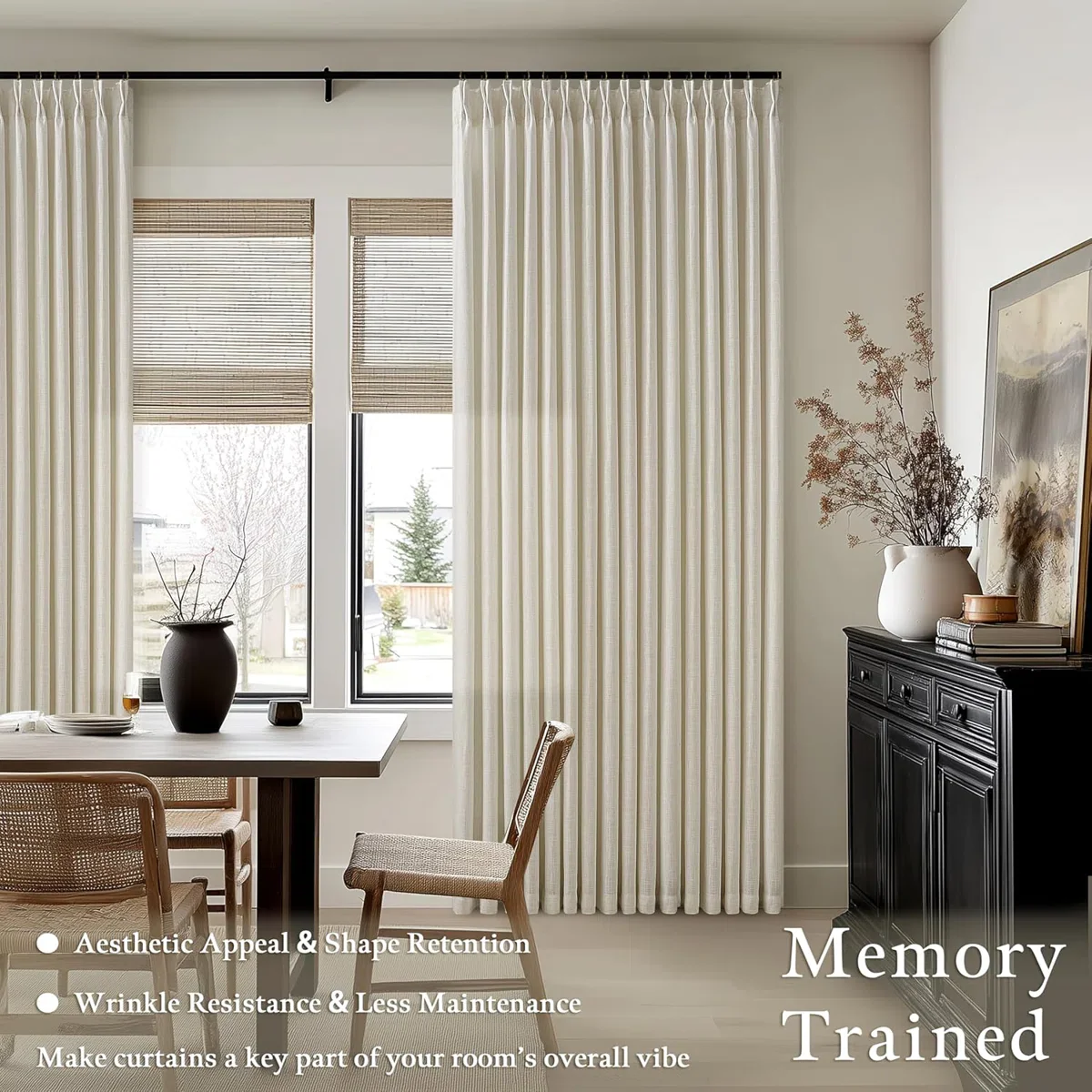 Thick Linen Fabric Memory Trained Pinch Pleated Solid Farmhouse - Image 2