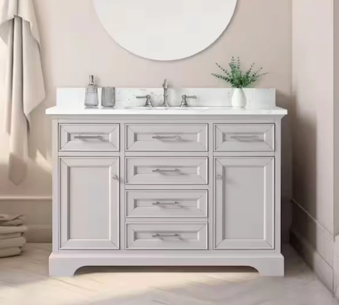 Thompson 48 in. W x 22 in. D Bath Vanity in Taupe with Engineered Stone Top in Carrara White with White Sink SHOWROOM ITEM