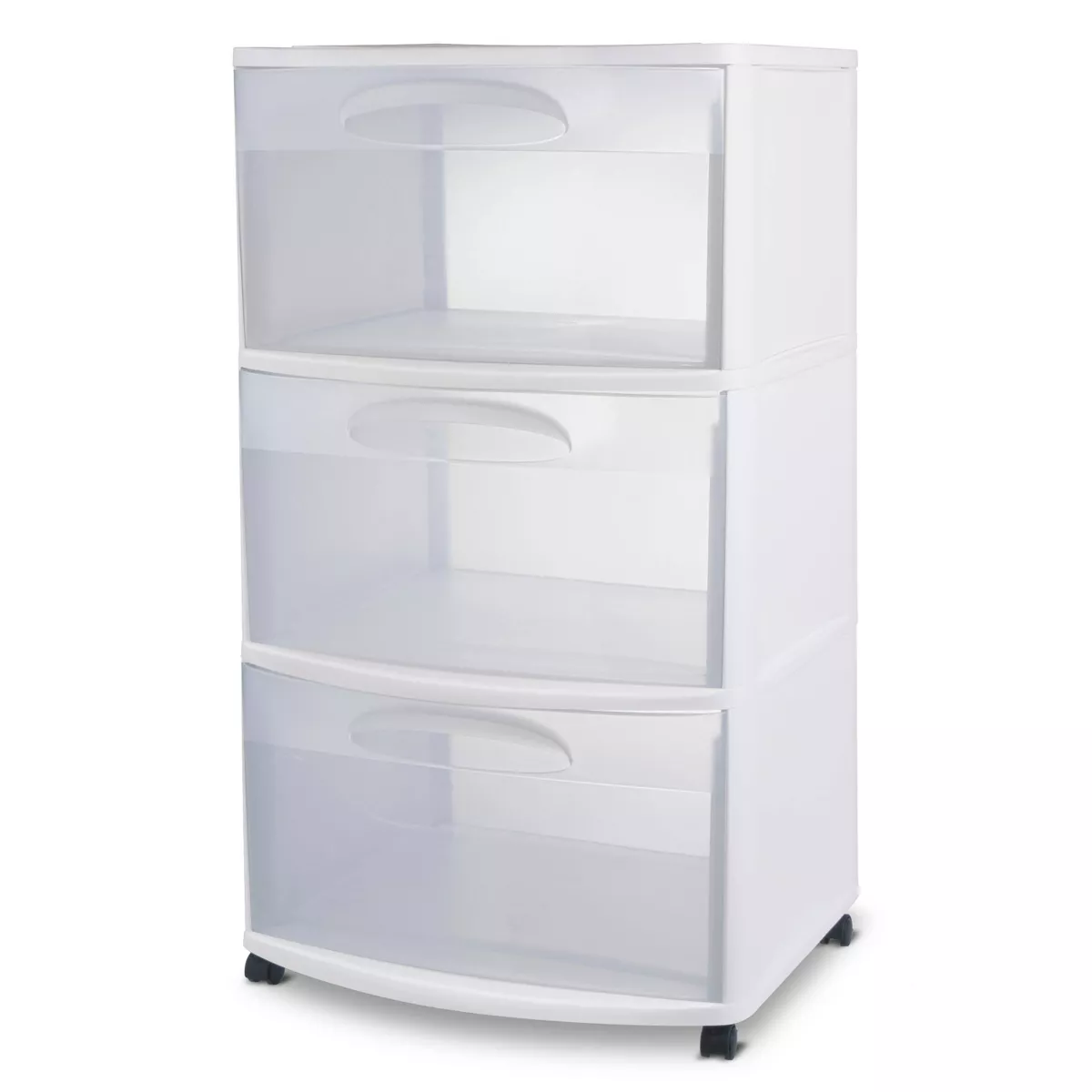Three Drawer Wide Cart with Clear Drawers