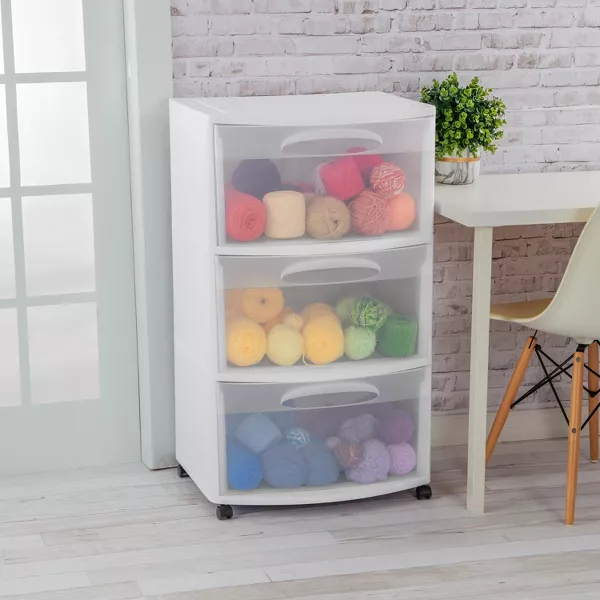 Three Drawer Wide Cart with Clear Drawers - Image 2