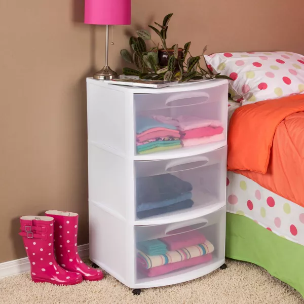 Three Drawer Wide Cart with Clear Drawers - Image 3