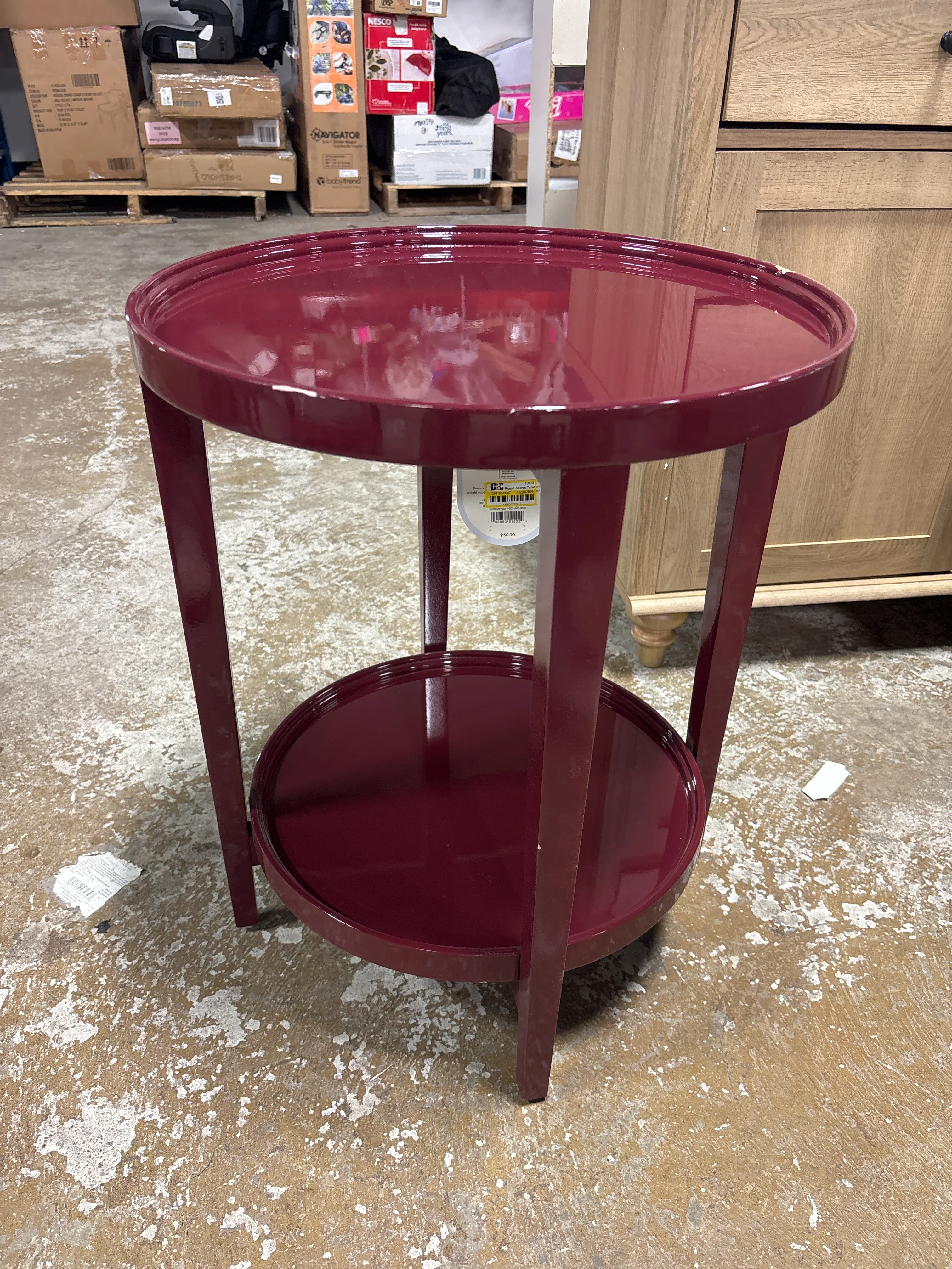 Threshold - Accent Table Wood Round Lacquer Finish Dark Red SHOWROOM ITEM - Image 3