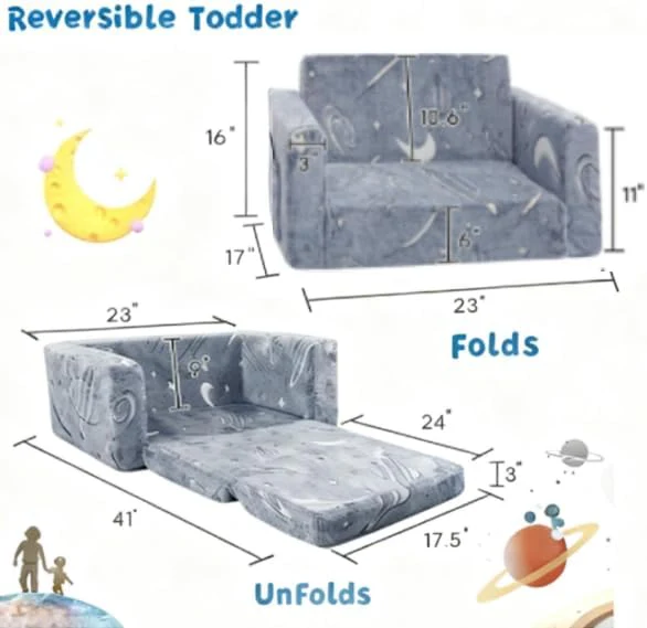 2-in-1 Soft Toddler Couch Fold Out for Kids - Image 5