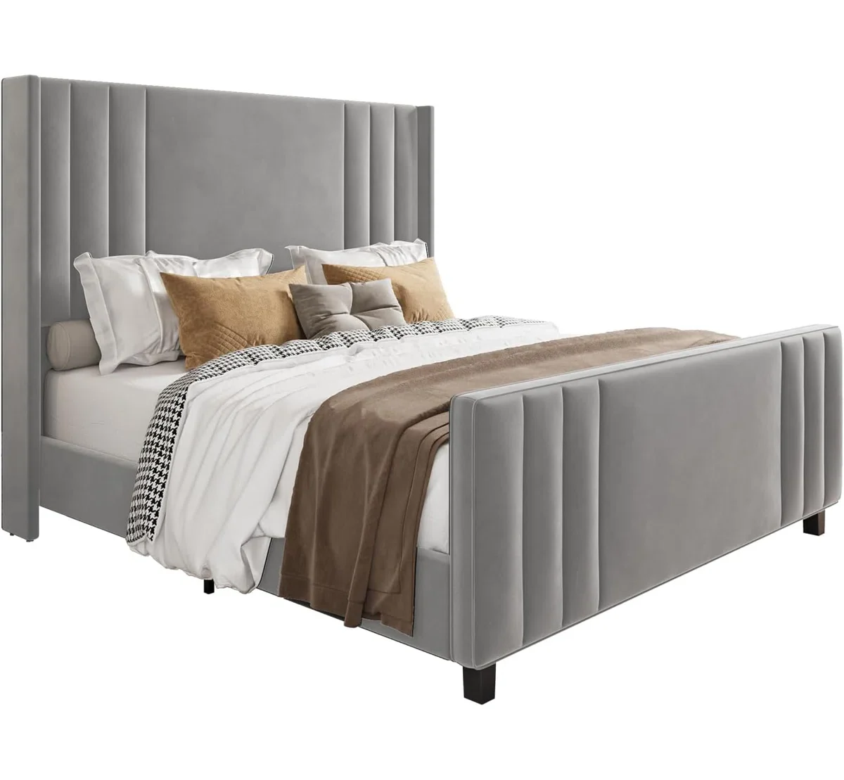 Tole Velvet Upholstered Platform Bed with Vertical Channel Tufted Headboard Queen - Image 2