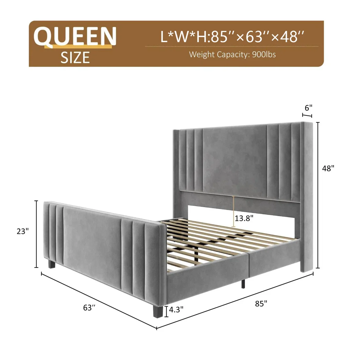 Tole Velvet Upholstered Platform Bed with Vertical Channel Tufted Headboard Queen - Image 4