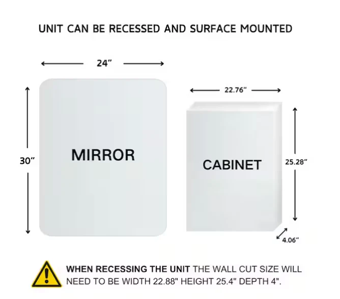 Tomace Rectangular Recess and Surface Mount Frameless Medicine Cabinet with Mirror - Image 3