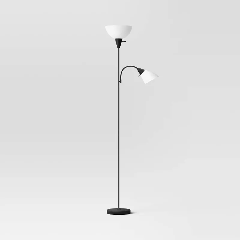 Torchiere with Task Light Floor Lamp Black