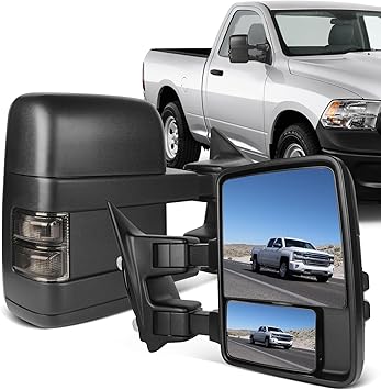 Towing Mirror, Left Driver Side Automotive Mirror with Manual Operation Turn Signal Convex Glass Manual Folding Telescoping for Ford,
