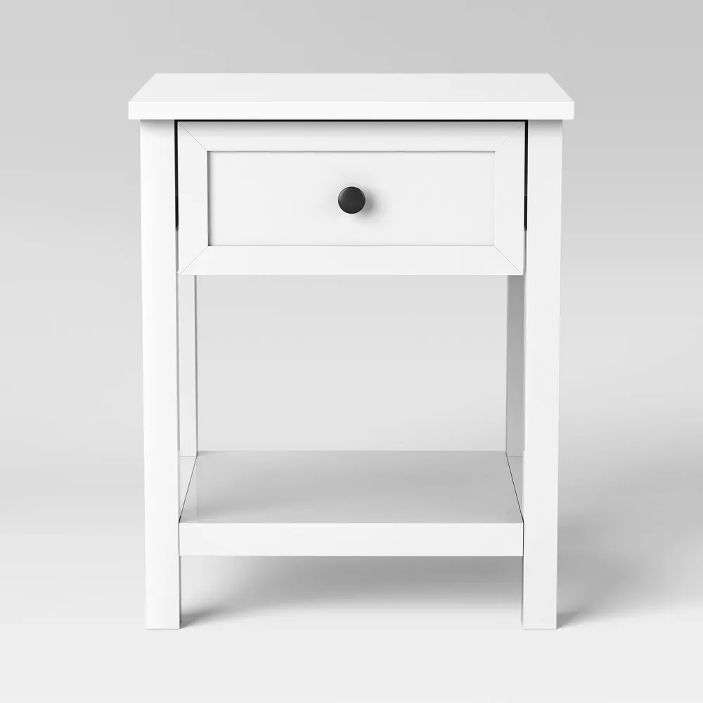 Traditional Side Table with Storage Drawer Classic White