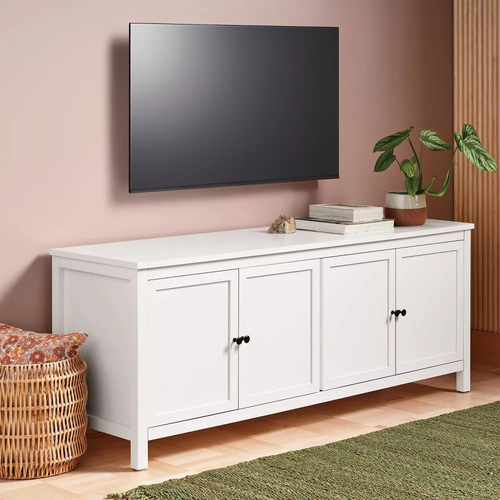 Traditional Storage TV Stand with Doors and Shelves Classic White - Image 4