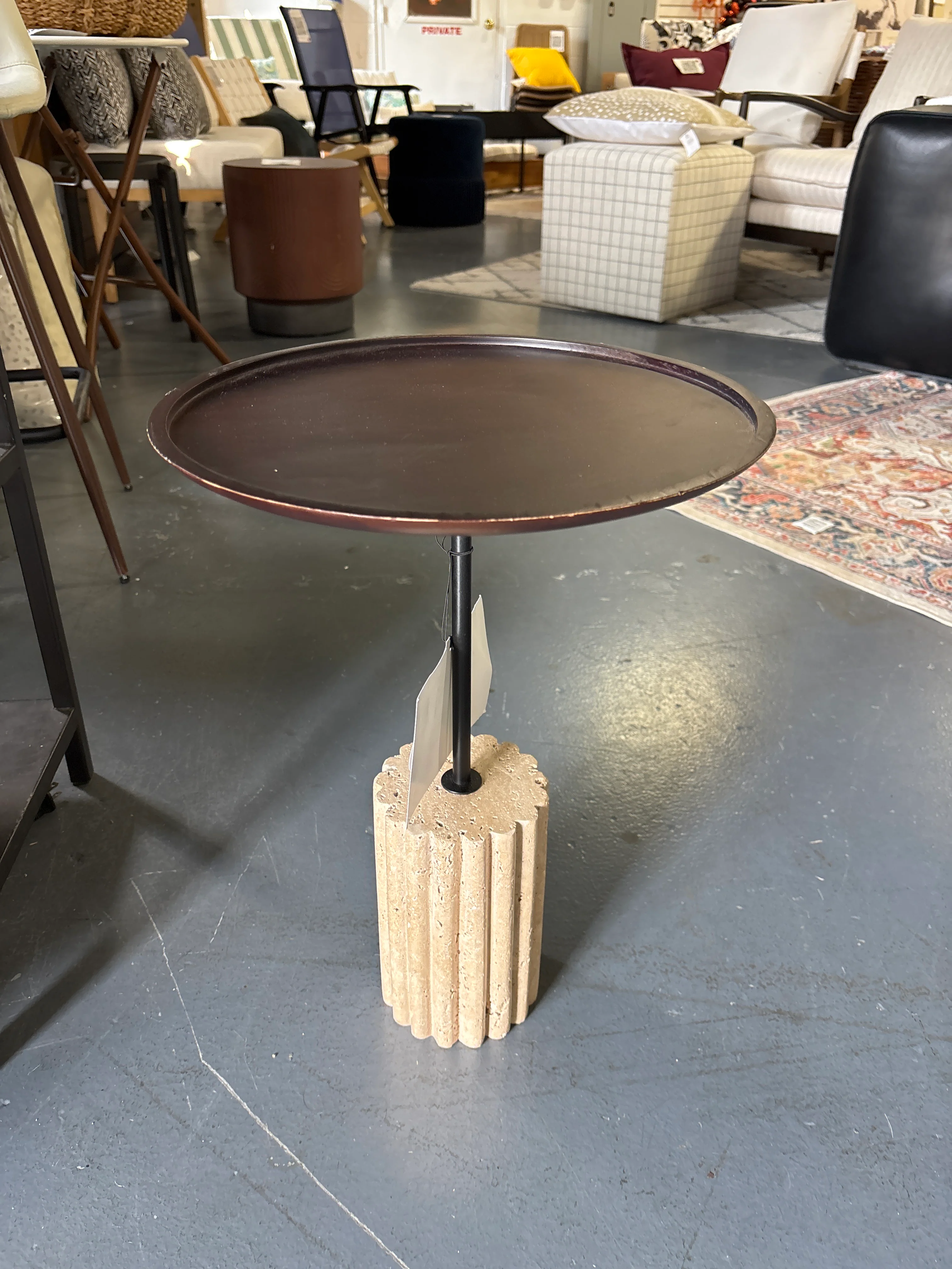 Travertine Accent Table with Brown Top SHOWROOM ITEM - Image 2