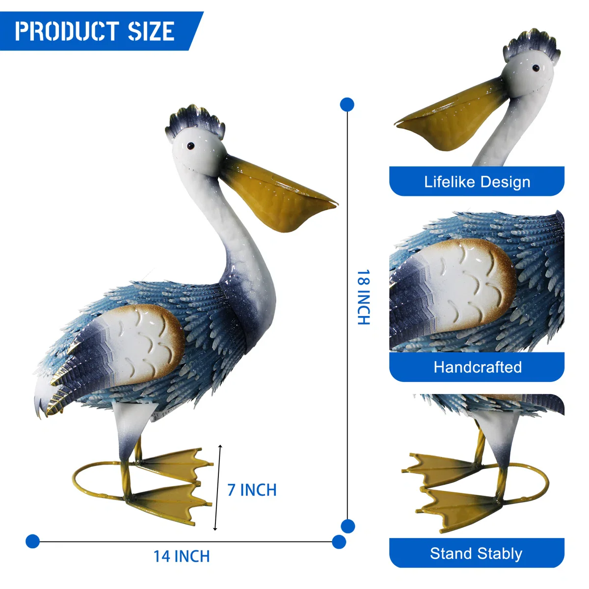 Trevorr Pelican Statues Outdoor Decor, Coastal Ocean Bird Garden Statues & Sculptures - Image 4
