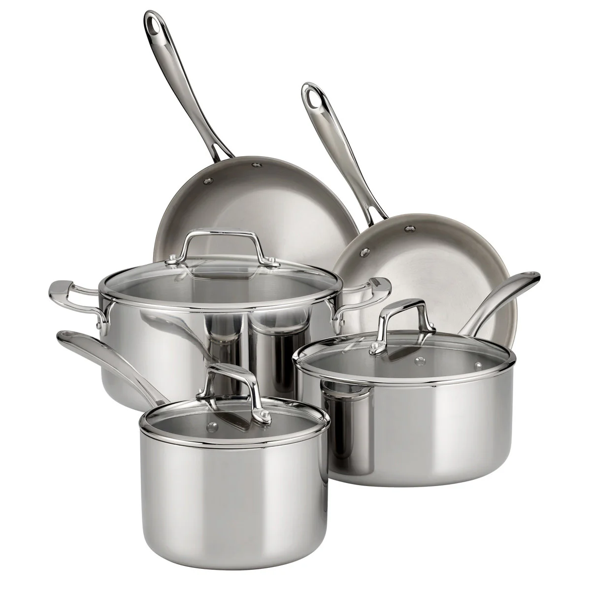 Tri-Ply Clad 8 Pc Stainless Steel Cookware Set with Glass Lids