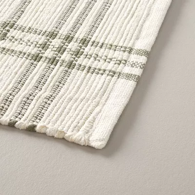 Tri-Stripe Plaid Handmade Woven Area Rug Green/Cream - 7'x10' - Image 3