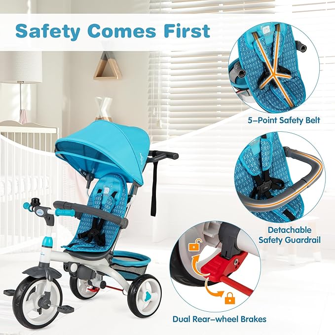 Tricycle for Toddlers, 6 in 1 Trike w/Parent Handle - Image 2
