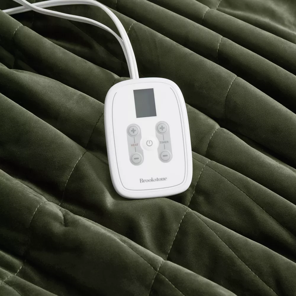 Twin Heated Diamond Stitch Quilt Blanket Olive Green - Image 5