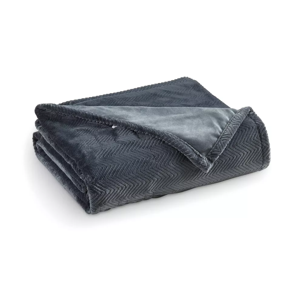 Twin Heated Micro Herringbone Blanket Gray