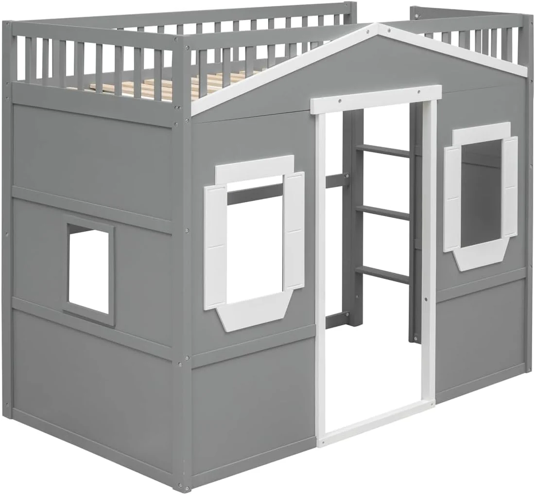 Designs House Loft Bed, with Ladder and Safety Guardrails, White+Gray, Twin 2-BOXES