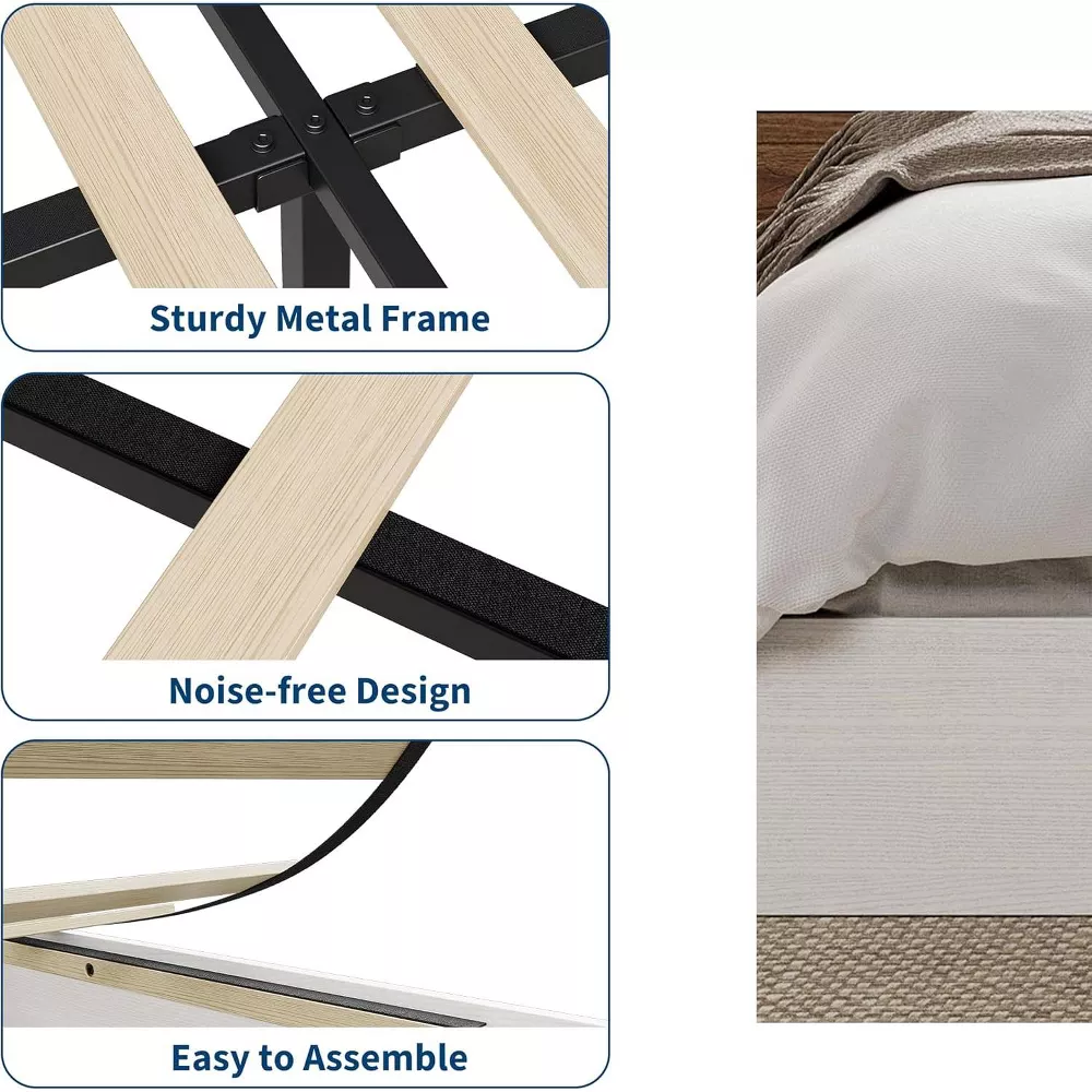 Twin Wood Platform Bed Frame Classic with Wooden Slats, White - Image 4