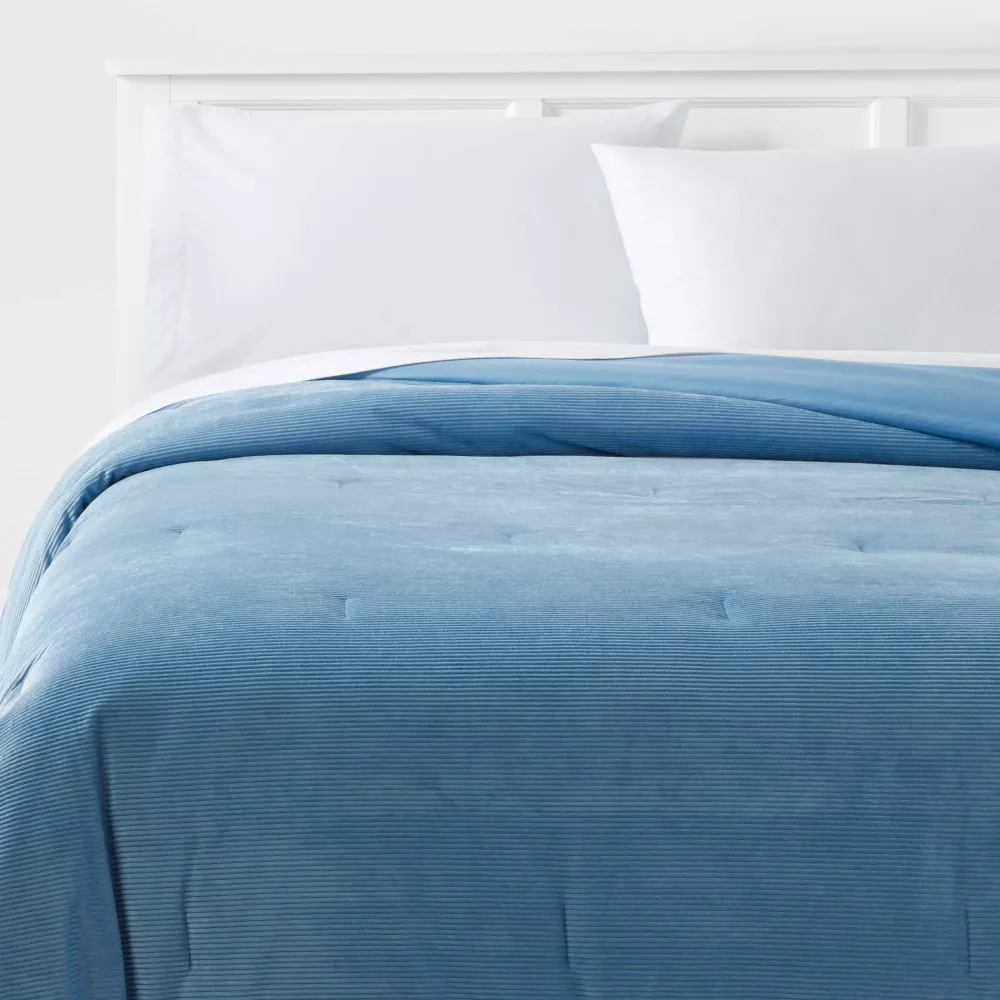 Twin/ Twin Extra Long Corduroy Plush Comforter Blue