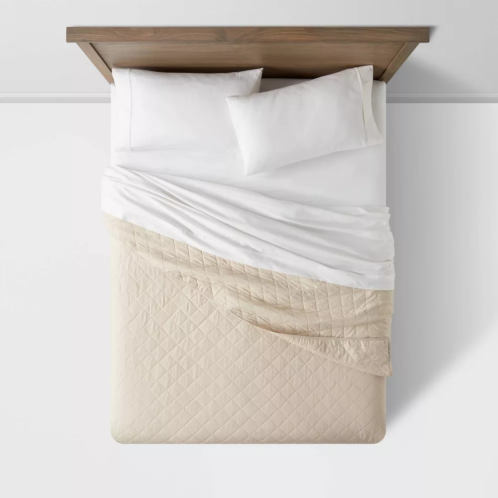 Diamond Stitch Cotton Linen Quilt Khaki Full/Queen - Image 4