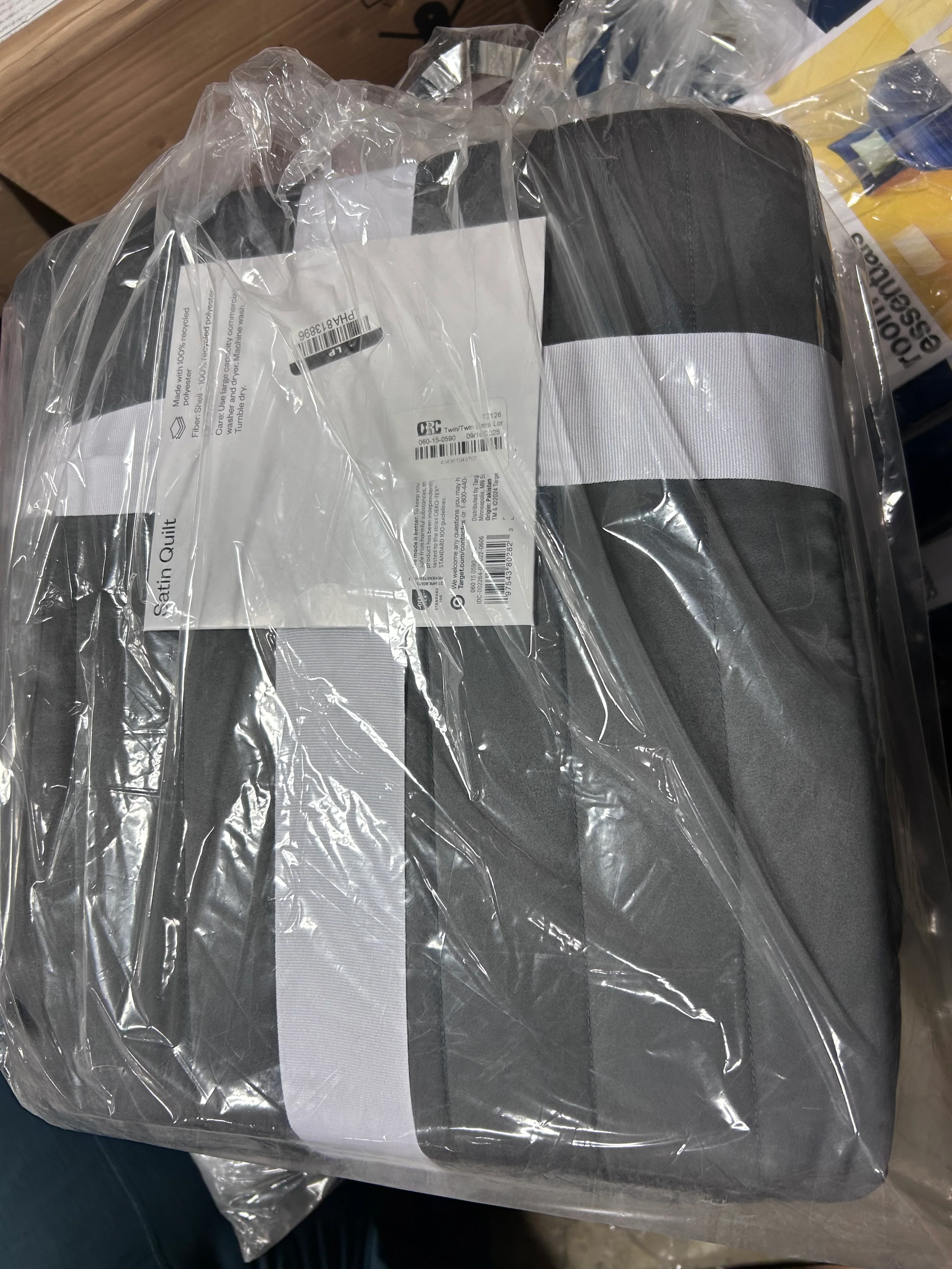 Twin/Twin Extra Long Satin Quilt Dark Gray - Image 4