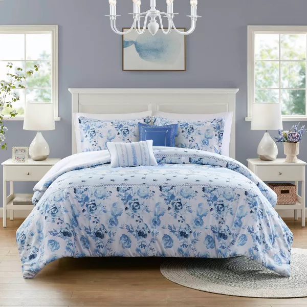 Twin/Twin XL Lena Floral Striped Comforter Set Blue