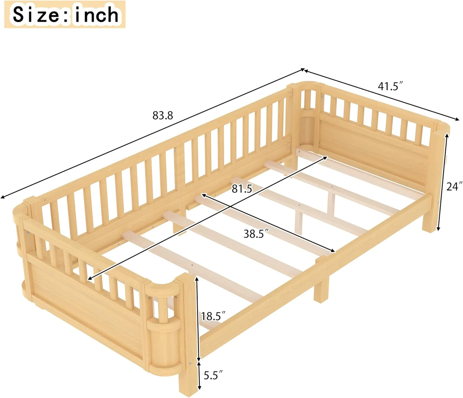 Daybed Platform Bed Kids (Natural) Twin XL - Image 5
