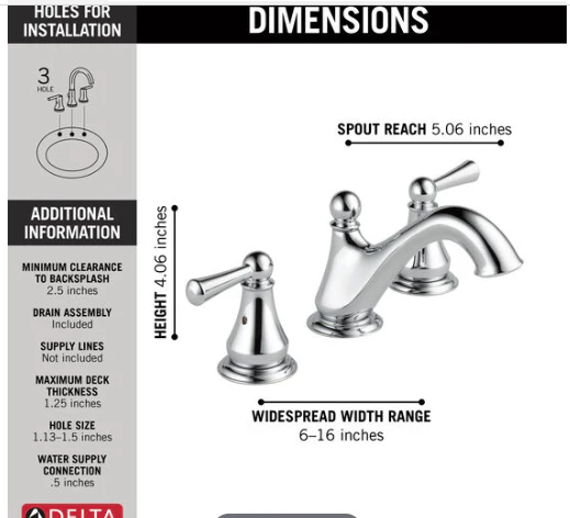 Two Handle Widespread Bathroom Faucet in Chrome - Image 3