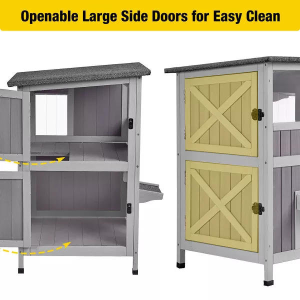 Two Tier Wooden Cat House| Waterproof Roof|Door Flaps - Image 2