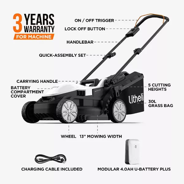 Cordless Brushless Battery Powered Walk-Behind Lawn Mower: Rechargeable, No Assembly - Image 5