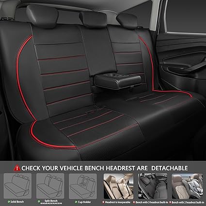 Universal FIT Piping Leather Car Seat Cover, Full Set, Black and Red - Image 3