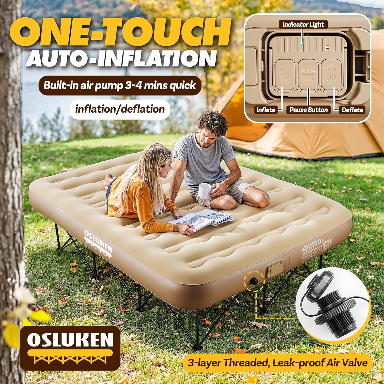 Upgraded Inflatable Air Mattress with Frame, Self-Inflating, Queen - Image 3