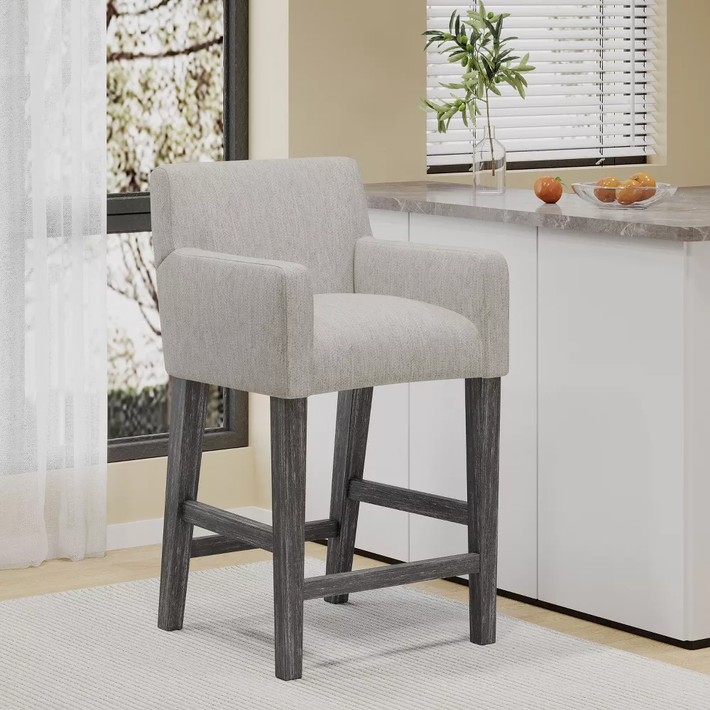 Upholstered Bar Stool Counter Stool Dining Chair Pub Stool, Light Gray, - Image 2