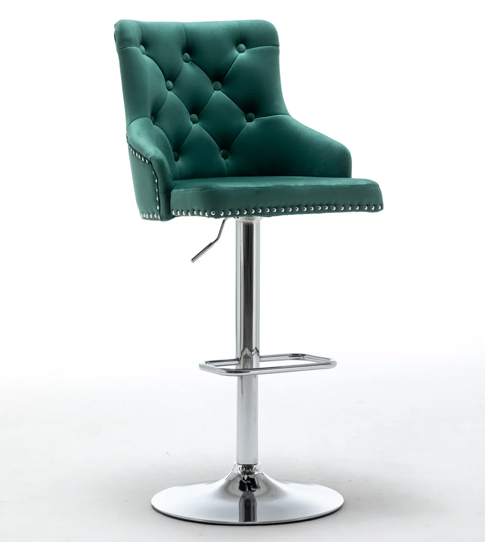 Upholstered Dining Adjustable Seat, High Back Stool Bar Chair Green Tufted