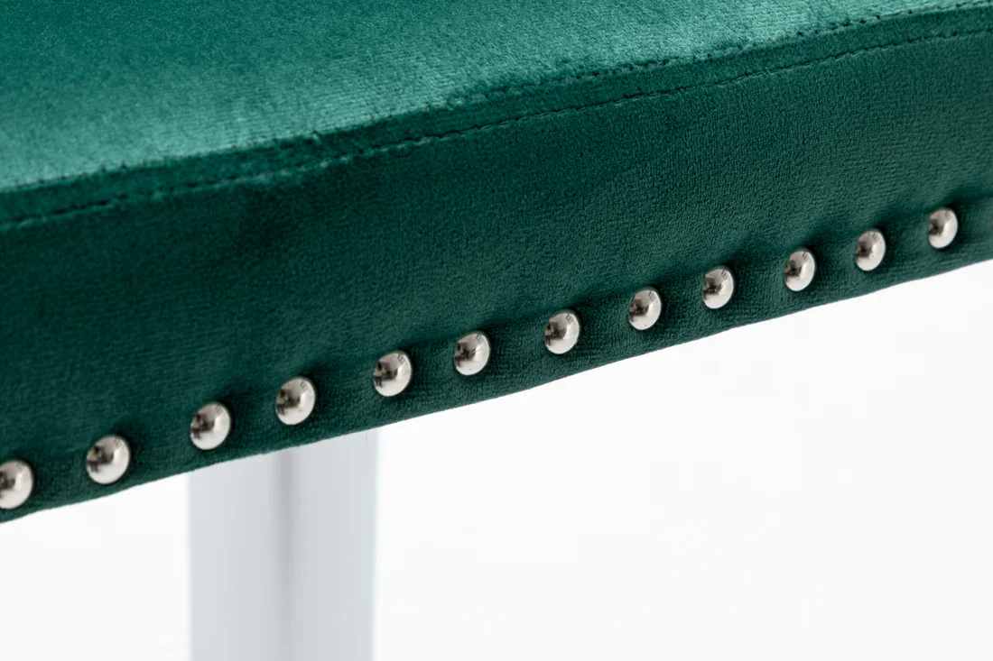 Upholstered Dining Adjustable Seat, High Back Stool Bar Chair Green Tufted - Image 2
