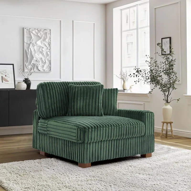 Upholstered Green Faux Rabbit Fur Flannel Armchair with Pillow Back SHOWROOM ITEM