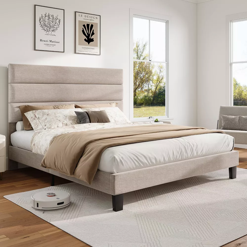 Upholstered Platform Bed Frame with Headboard Queen - Image 3